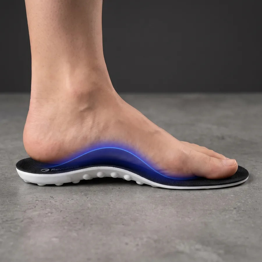 Le même pied posé sur la semelle Ortholimit, voûte plantaire soutenue